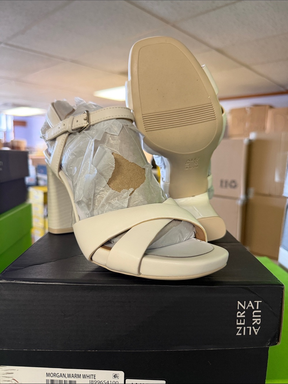 Naturalizer Morgan Block Heel Sandal in Warm White (Wide)